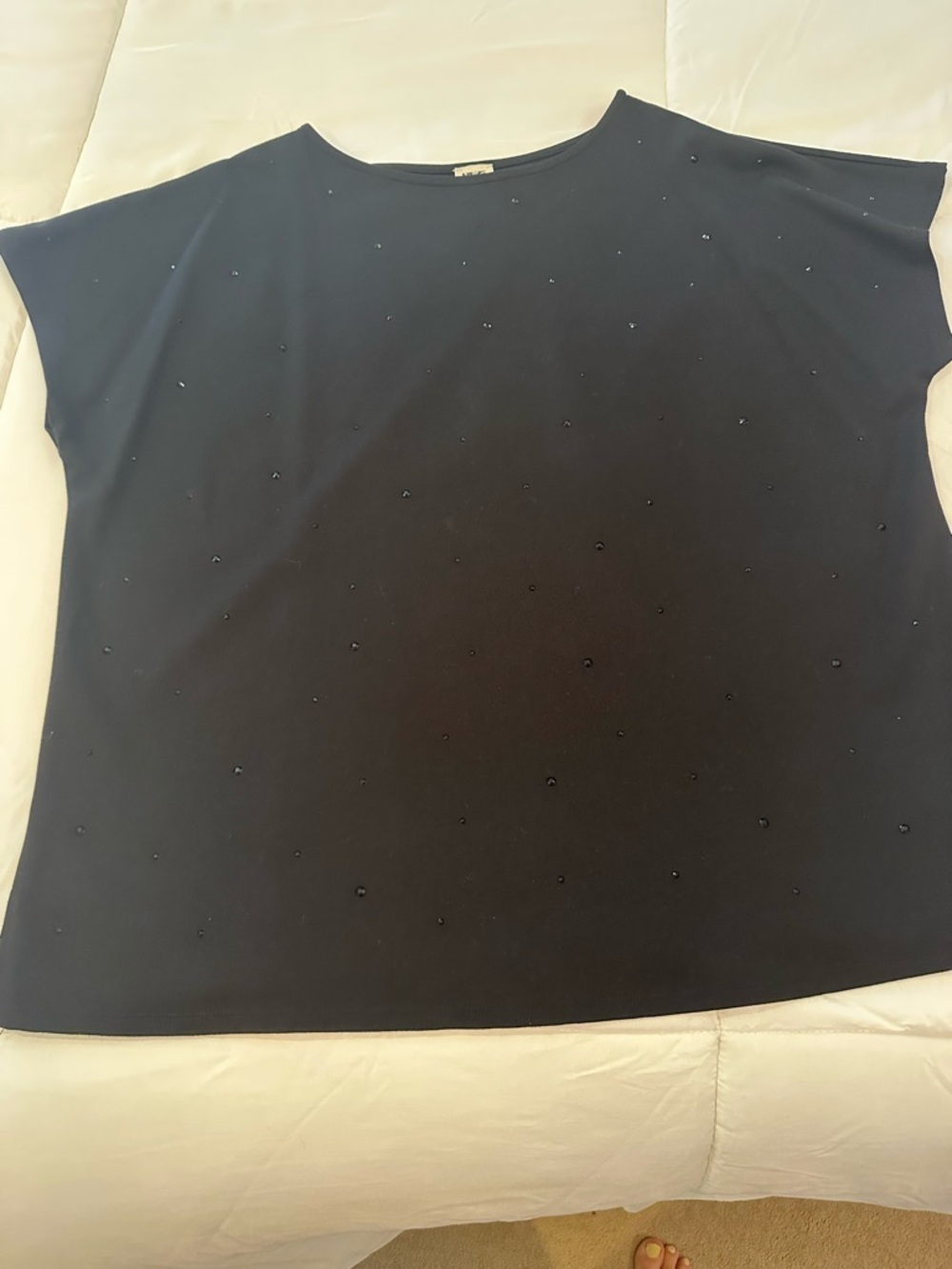 Anne Klein Black Short-Sleeve Top with Bead Embellishments